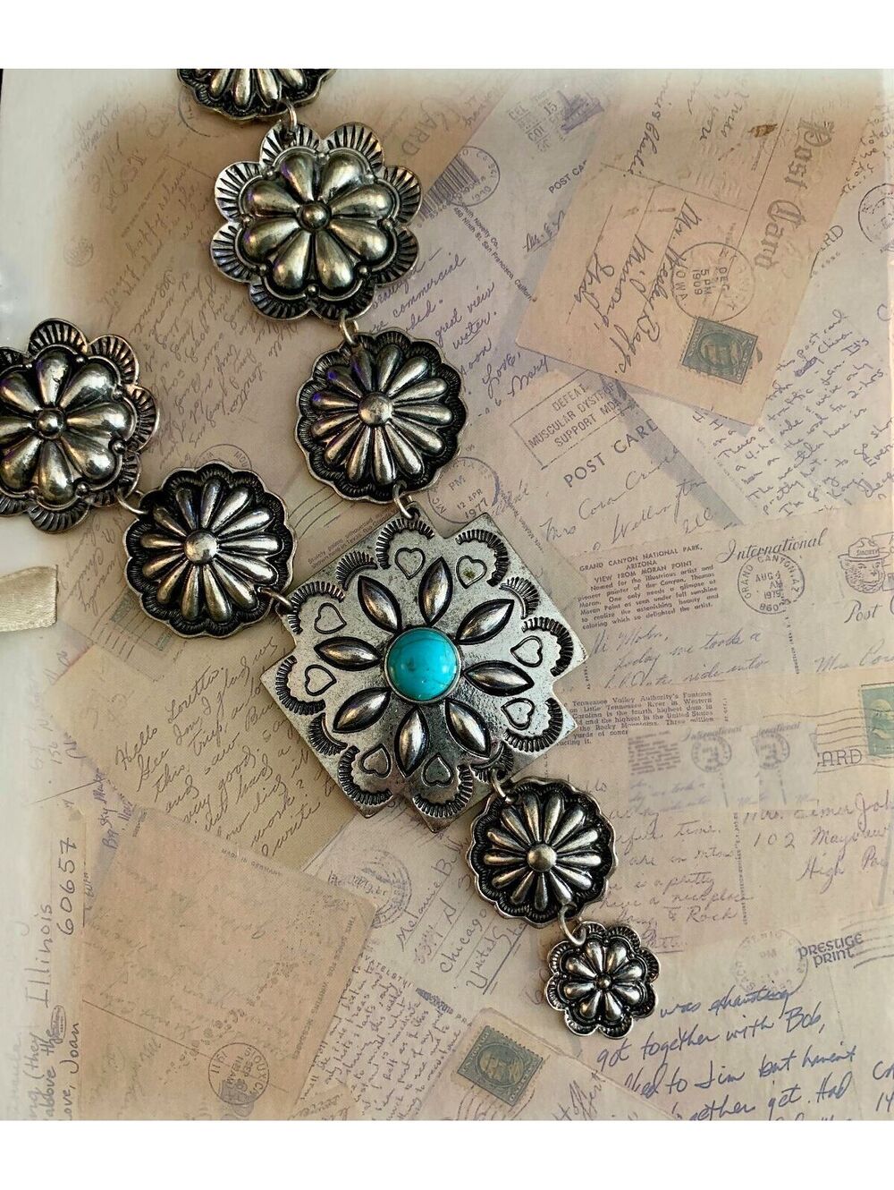 Vintage Southwestern-Style Concho & Turquoise Accent Necklace